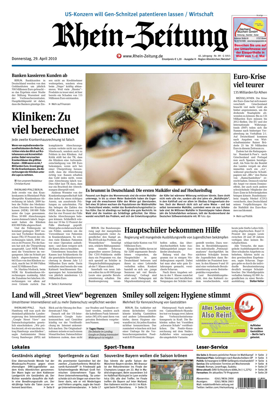 Rhein-Zeitung Kreis Altenkirchen vom Donnerstag, 29.04.2010