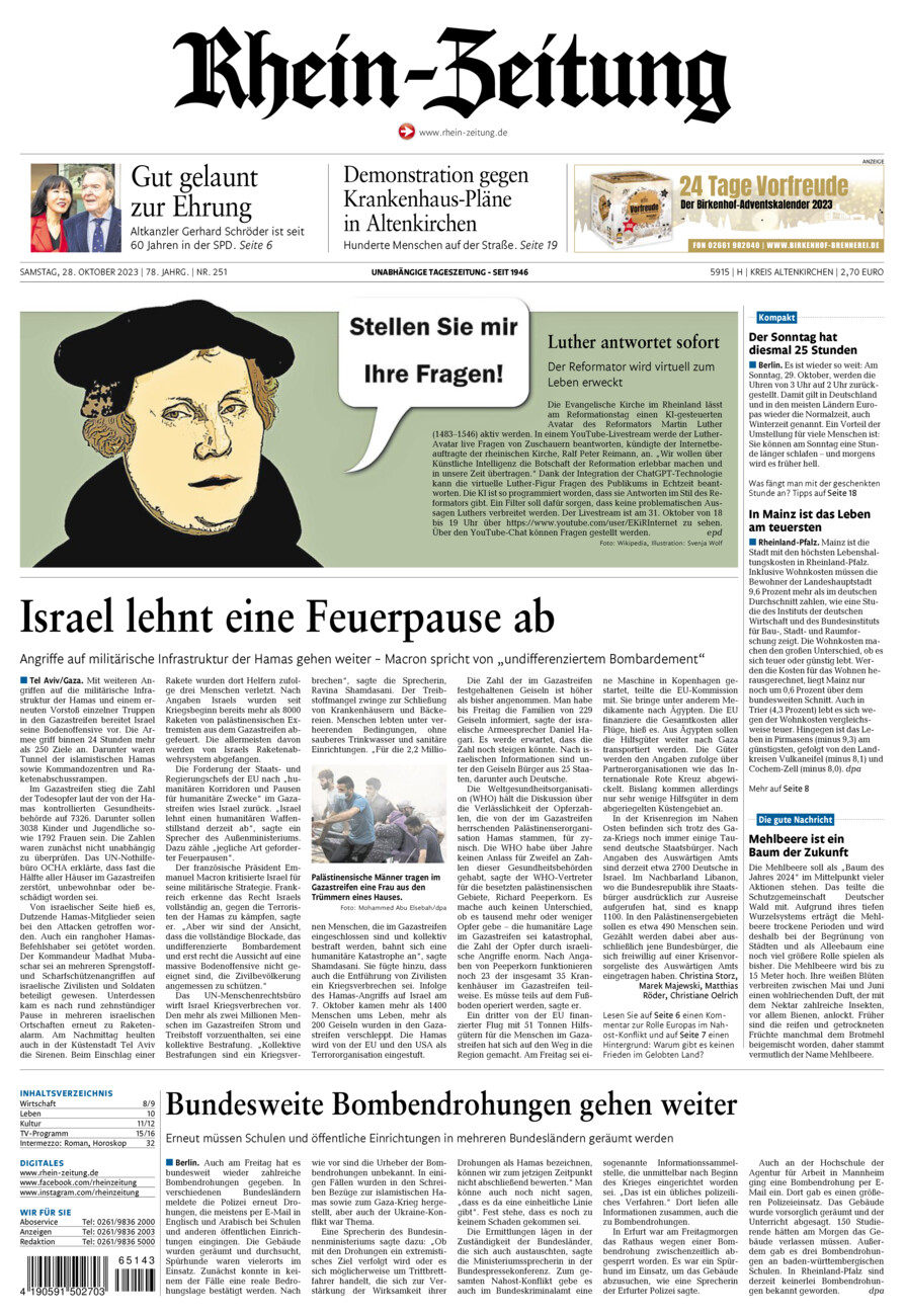 Rhein-Zeitung Kreis Altenkirchen vom Samstag, 28.10.2023