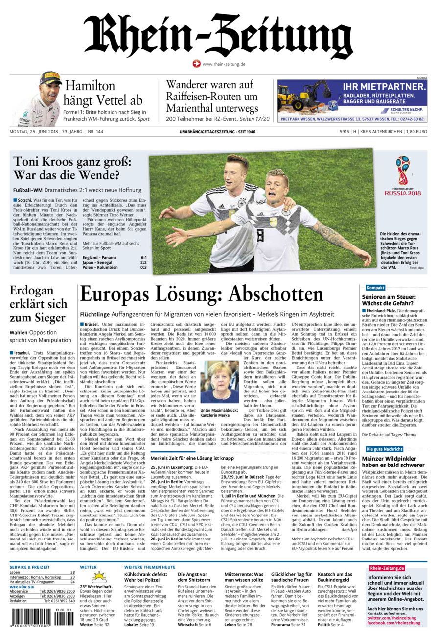 Rhein-Zeitung Kreis Altenkirchen vom Montag, 25.06.2018