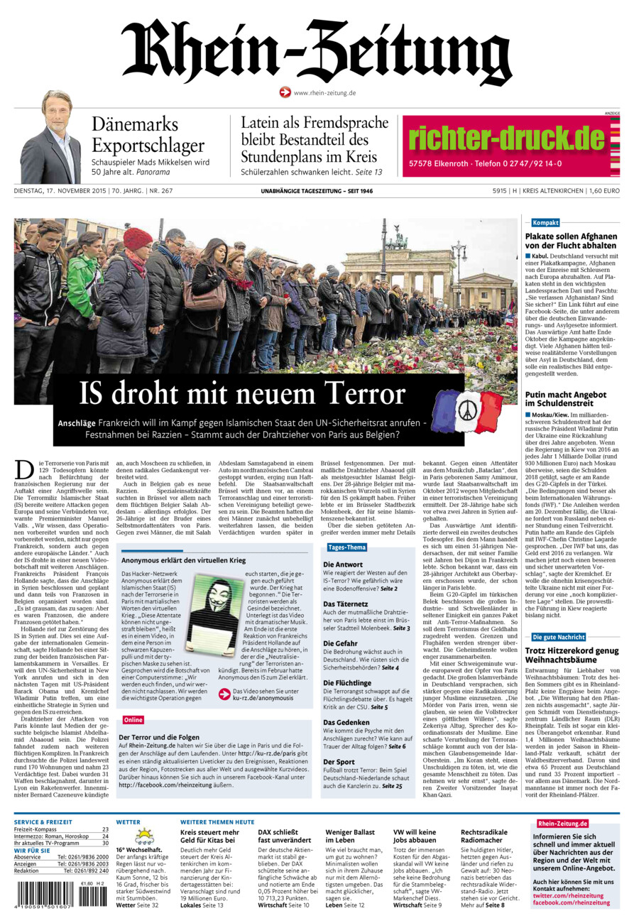 Rhein-Zeitung Kreis Altenkirchen vom Dienstag, 17.11.2015