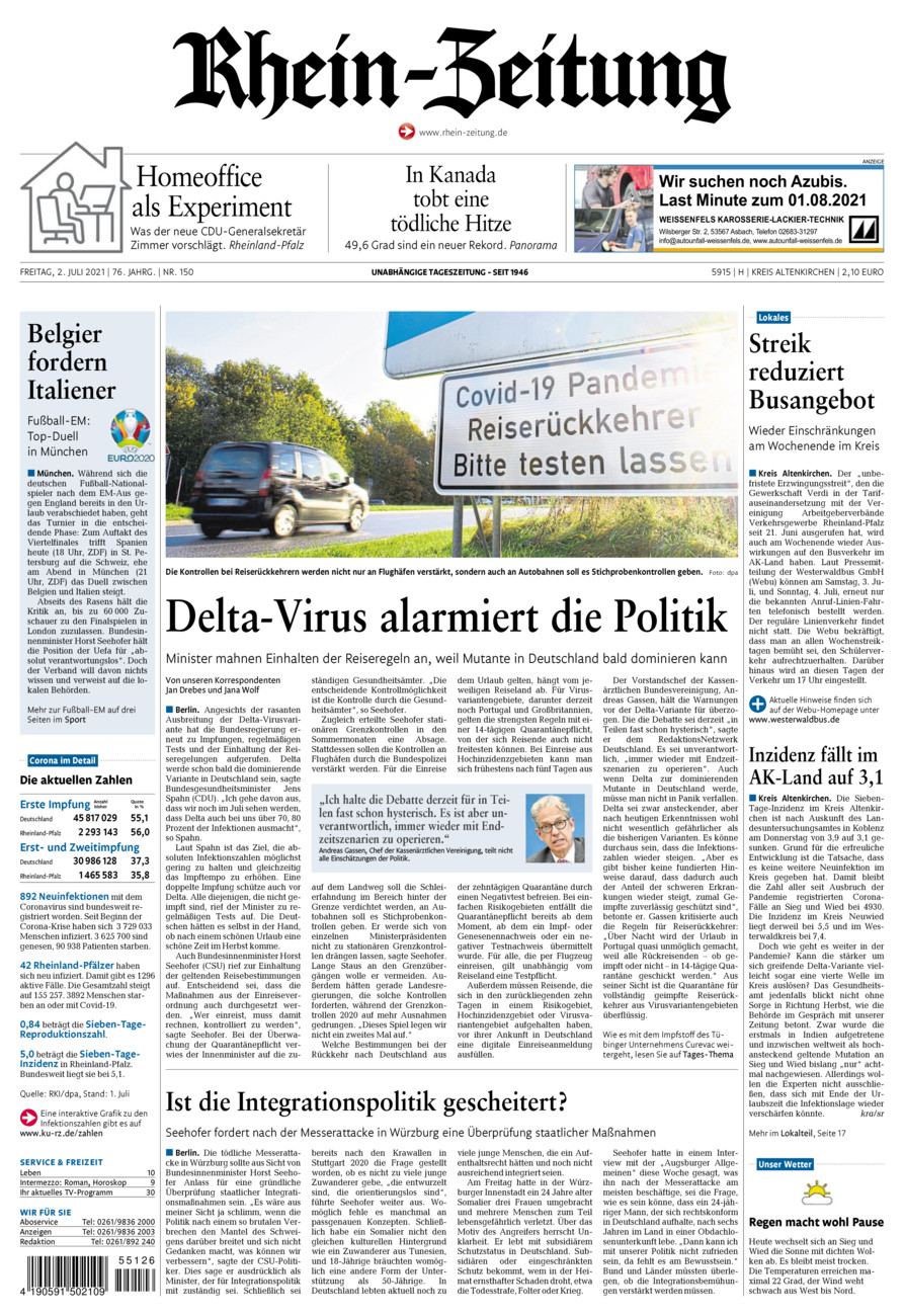 Rhein-Zeitung Kreis Altenkirchen vom Freitag, 02.07.2021