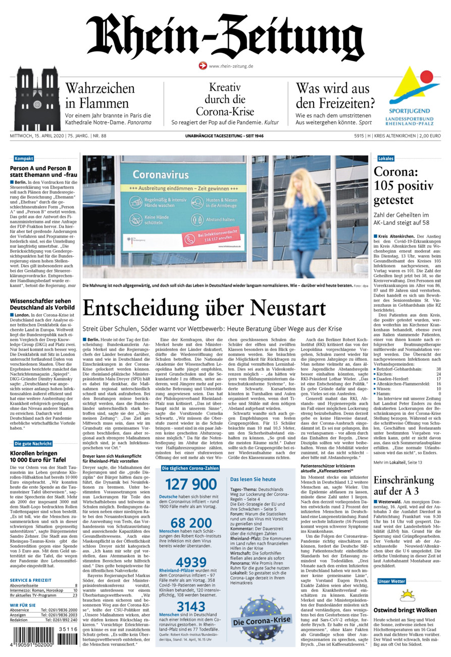 Rhein-Zeitung Kreis Altenkirchen vom Mittwoch, 15.04.2020