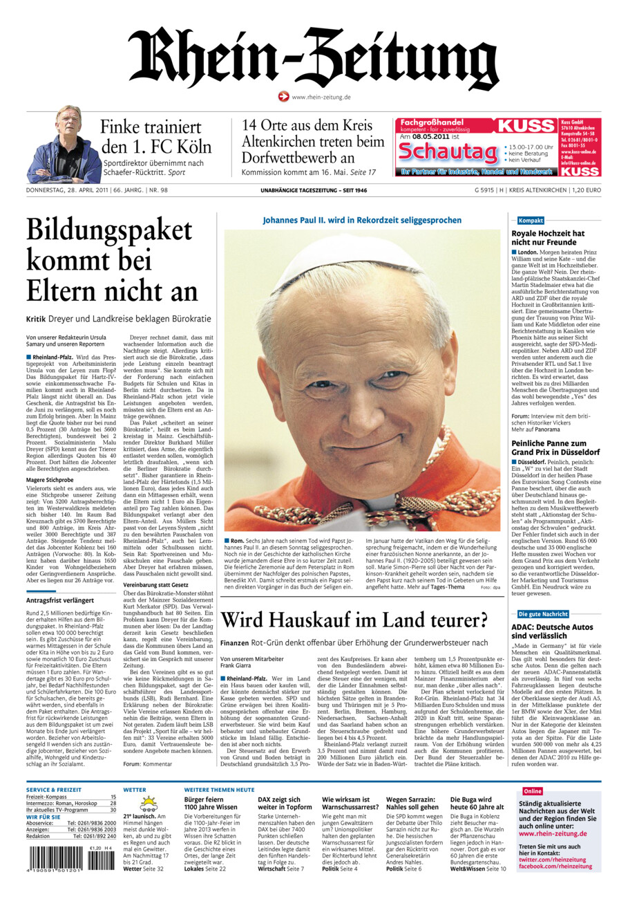 Rhein-Zeitung Kreis Altenkirchen vom Donnerstag, 28.04.2011
