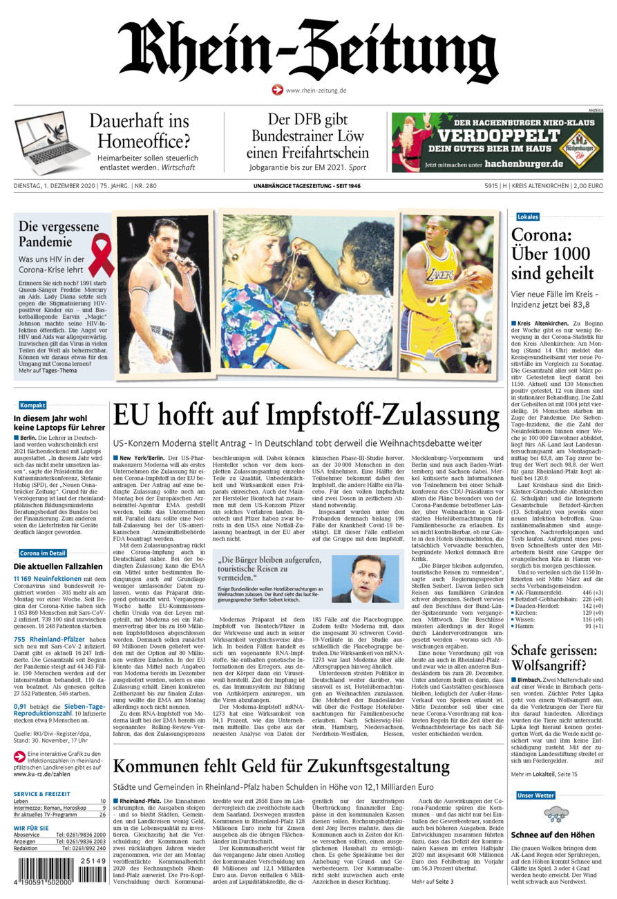 Rhein-Zeitung Kreis Altenkirchen vom Dienstag, 01.12.2020