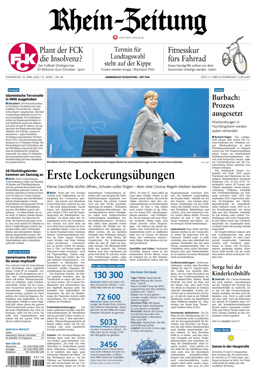 Rhein-Zeitung Kreis Altenkirchen vom Donnerstag, 16.04.2020