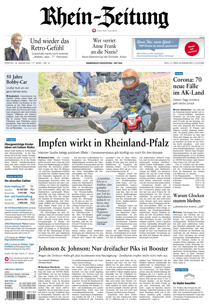 Rhein-Zeitung Kreis Altenkirchen vom Dienstag, 18.01.2022