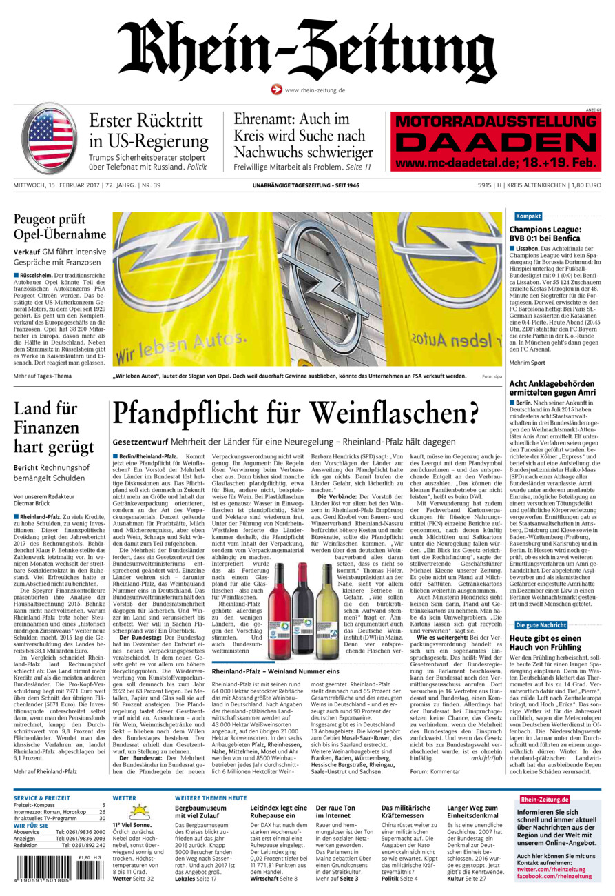 Rhein-Zeitung Kreis Altenkirchen vom Mittwoch, 15.02.2017