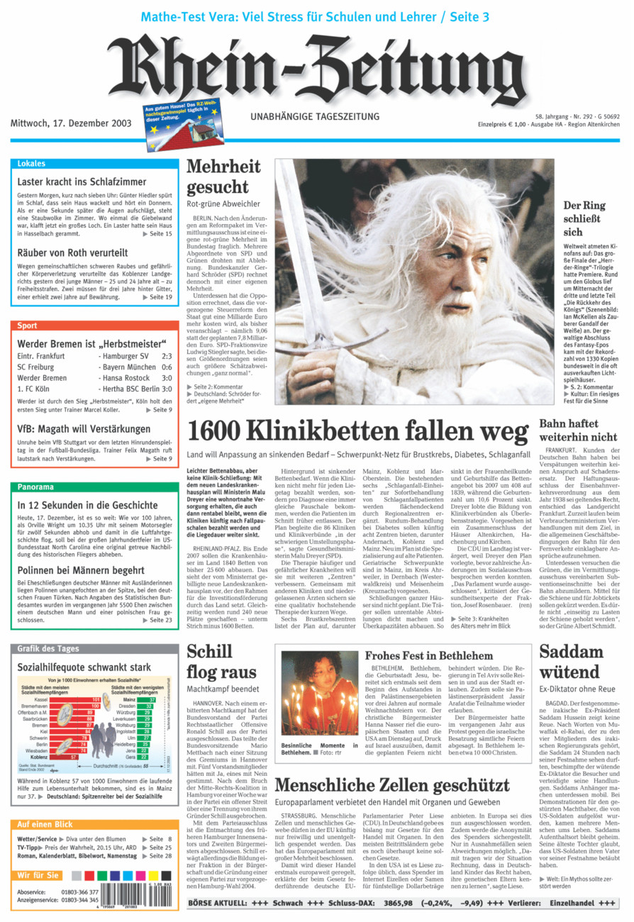 Rhein-Zeitung Kreis Altenkirchen vom Mittwoch, 17.12.2003