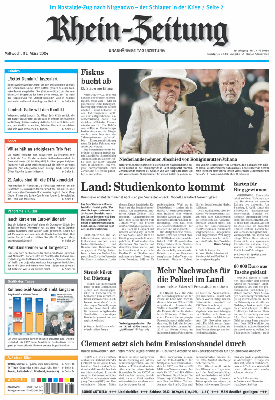 Rhein-Zeitung Kreis Altenkirchen vom Mittwoch, 31.03.2004