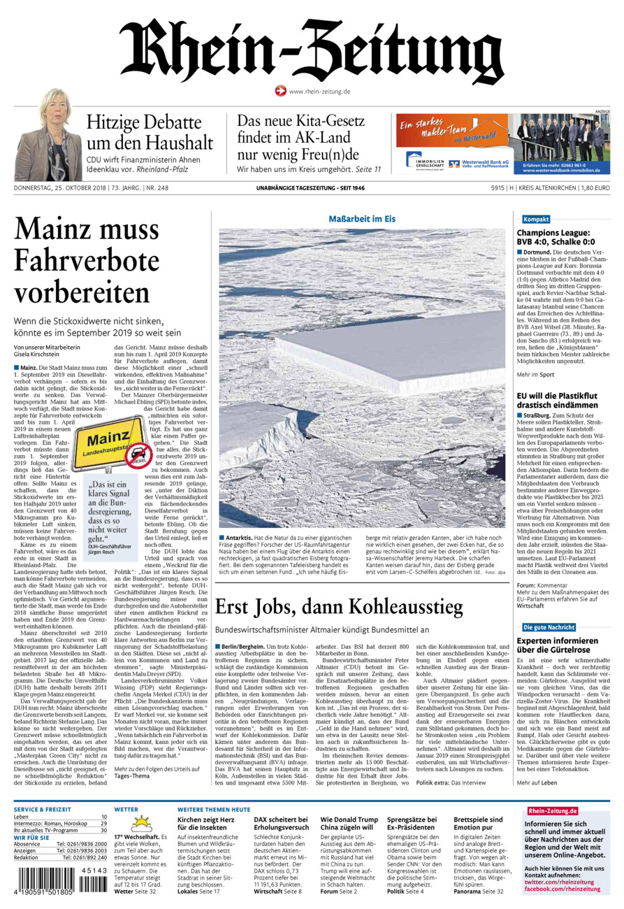 Rhein-Zeitung Kreis Altenkirchen vom Donnerstag, 25.10.2018