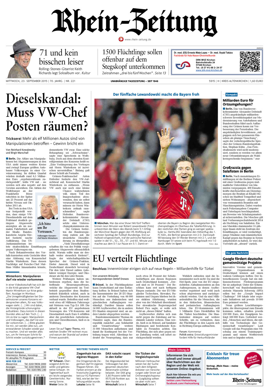 Rhein-Zeitung Kreis Altenkirchen vom Mittwoch, 23.09.2015