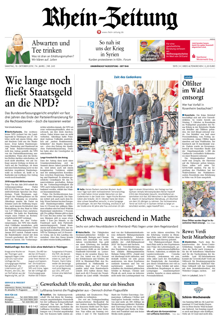 Rhein-Zeitung Kreis Altenkirchen vom Samstag, 19.10.2019