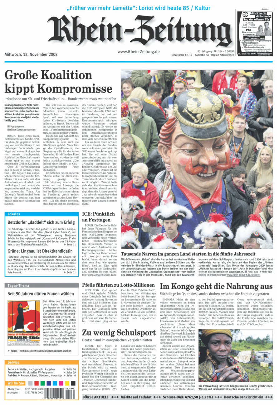 Rhein-Zeitung Kreis Altenkirchen vom Mittwoch, 12.11.2008
