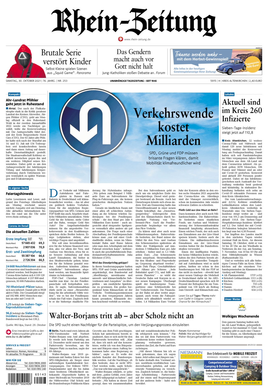 Rhein-Zeitung Kreis Altenkirchen vom Samstag, 30.10.2021