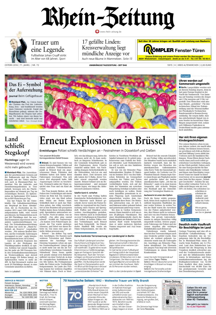 Rhein-Zeitung Kreis Altenkirchen vom Samstag, 26.03.2016