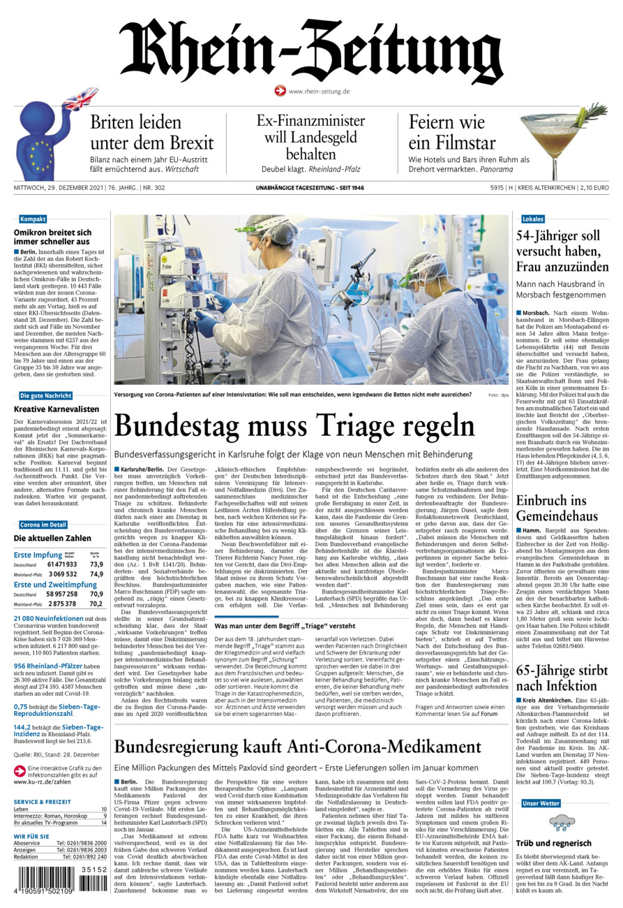 Rhein-Zeitung Kreis Altenkirchen vom Mittwoch, 29.12.2021