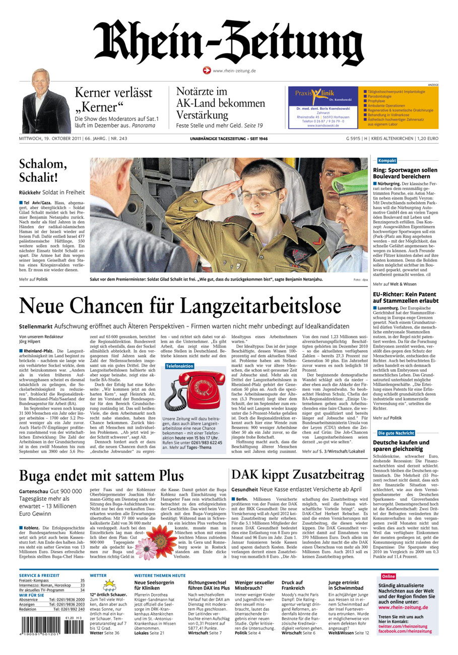 Rhein-Zeitung Kreis Altenkirchen vom Mittwoch, 19.10.2011