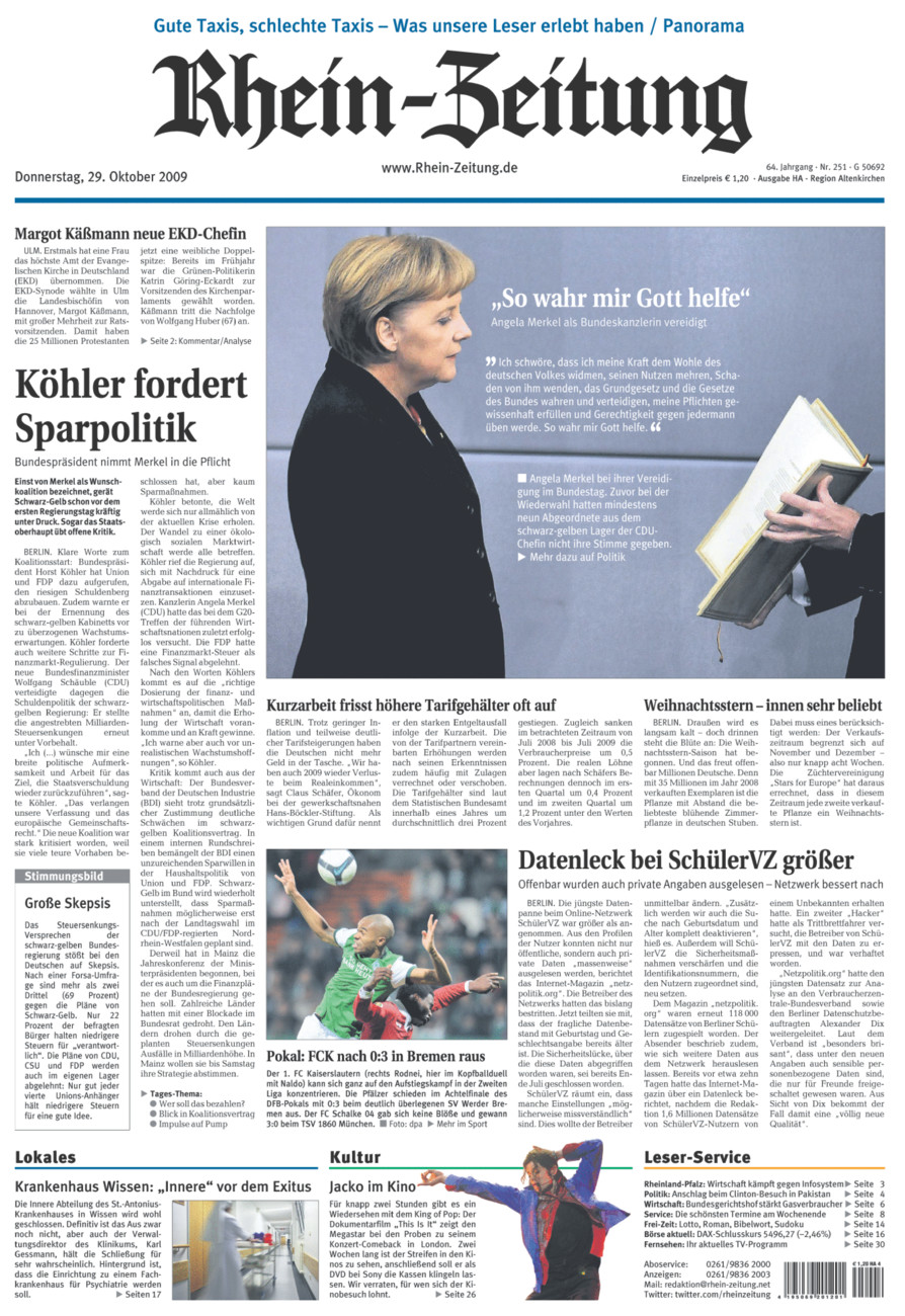 Rhein-Zeitung Kreis Altenkirchen vom Donnerstag, 29.10.2009