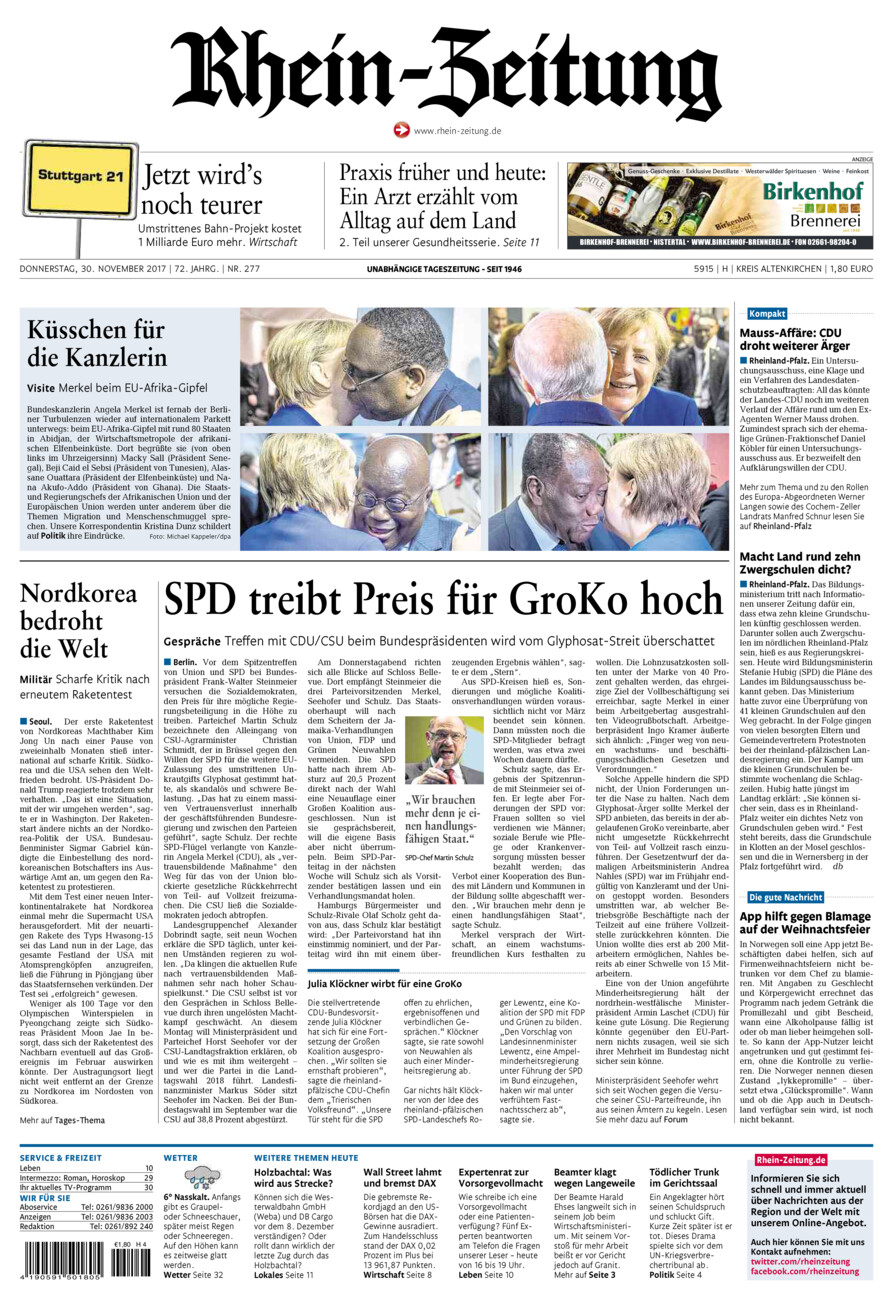 Rhein-Zeitung Kreis Altenkirchen vom Donnerstag, 30.11.2017