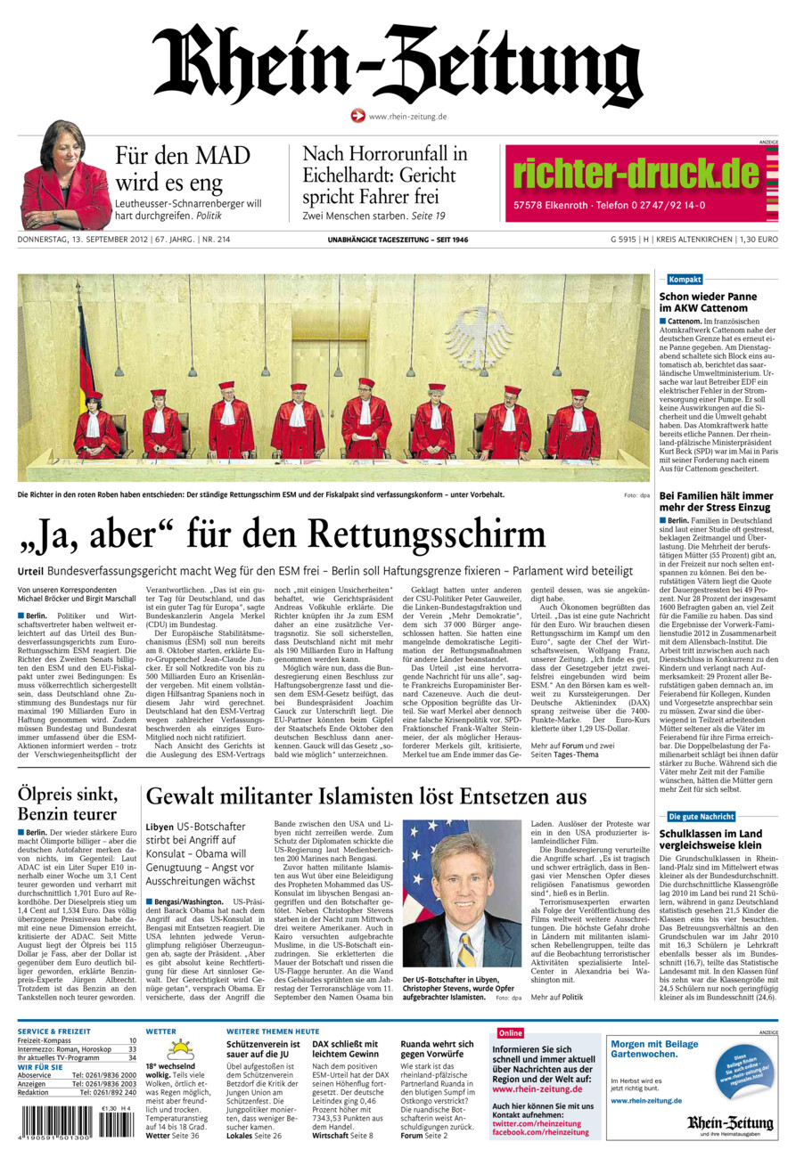 Rhein-Zeitung Kreis Altenkirchen vom Donnerstag, 13.09.2012