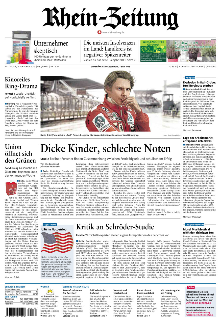 Rhein-Zeitung Kreis Altenkirchen vom Mittwoch, 02.10.2013