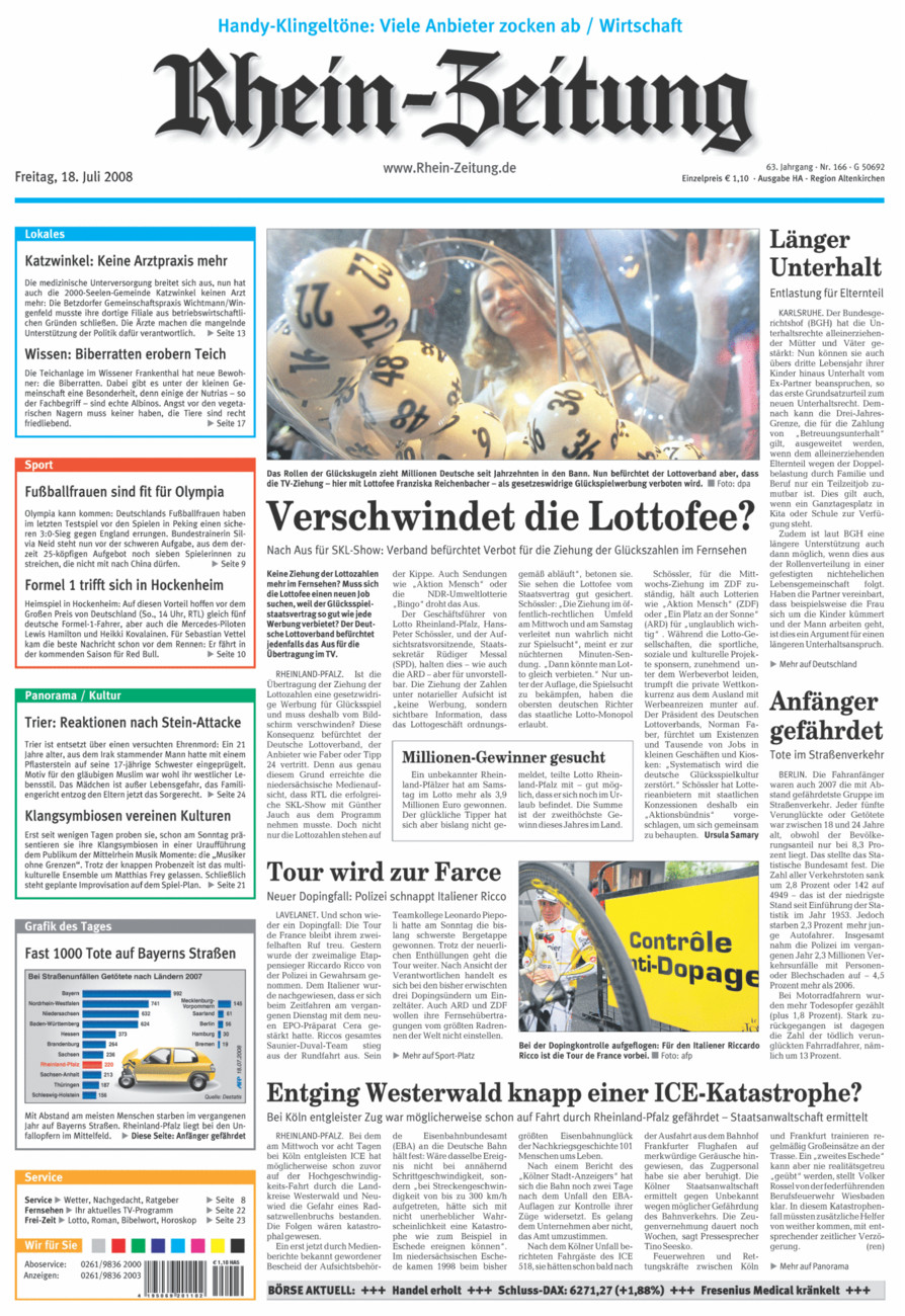 Rhein-Zeitung Kreis Altenkirchen vom Freitag, 18.07.2008