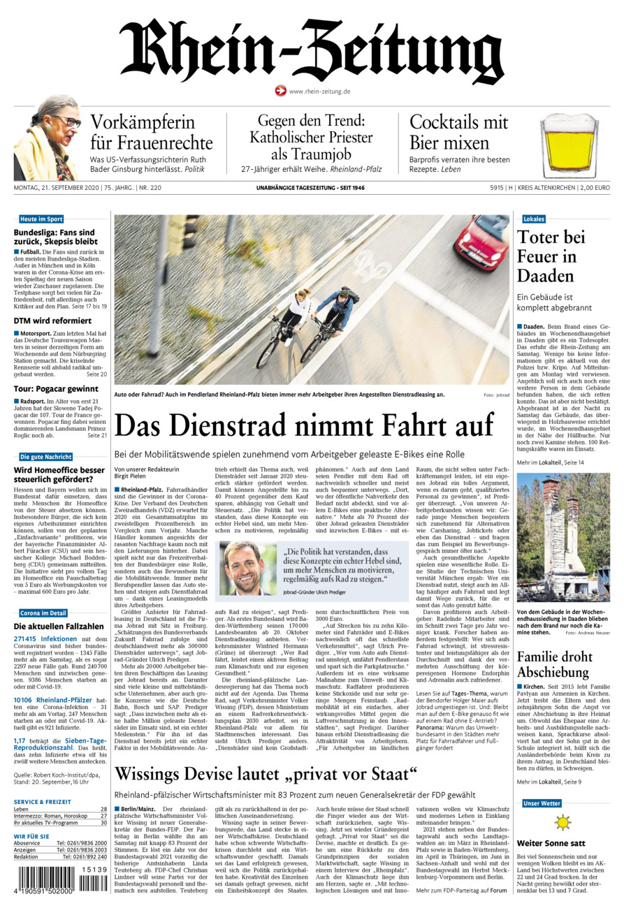 Rhein-Zeitung Kreis Altenkirchen vom Montag, 21.09.2020