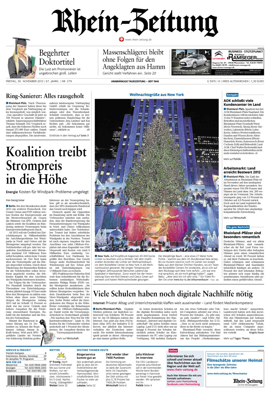 Rhein-Zeitung Kreis Altenkirchen vom Freitag, 30.11.2012