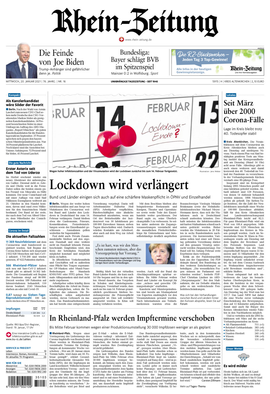 Rhein-Zeitung Kreis Altenkirchen vom Mittwoch, 20.01.2021