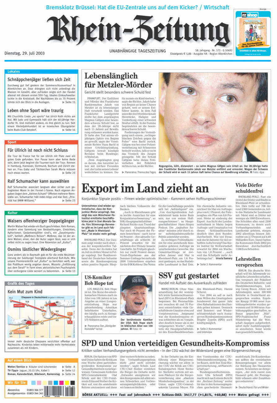 Rhein-Zeitung Kreis Altenkirchen vom Dienstag, 29.07.2003