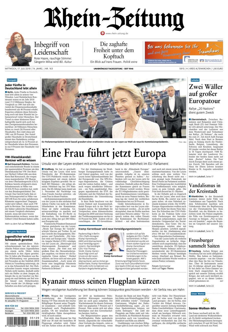 Rhein-Zeitung Kreis Altenkirchen vom Mittwoch, 17.07.2019