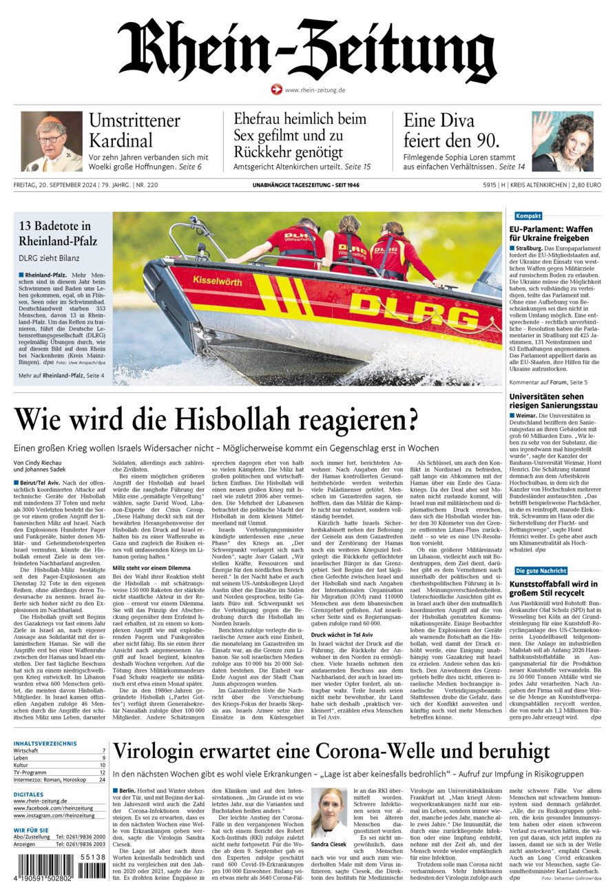 Rhein-Zeitung Kreis Altenkirchen vom Freitag, 20.09.2024