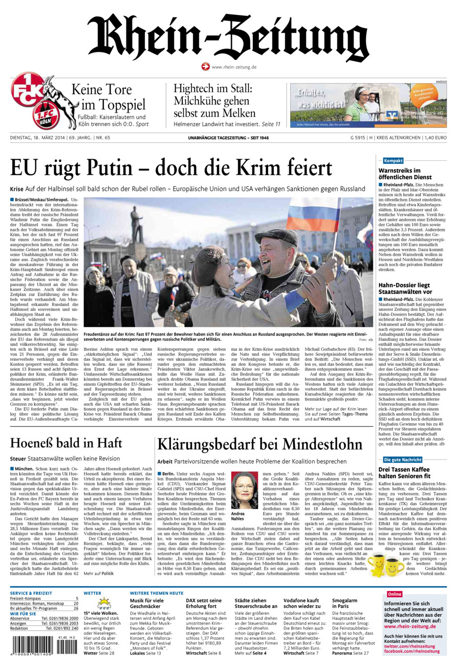 Rhein-Zeitung Kreis Altenkirchen vom Dienstag, 18.03.2014