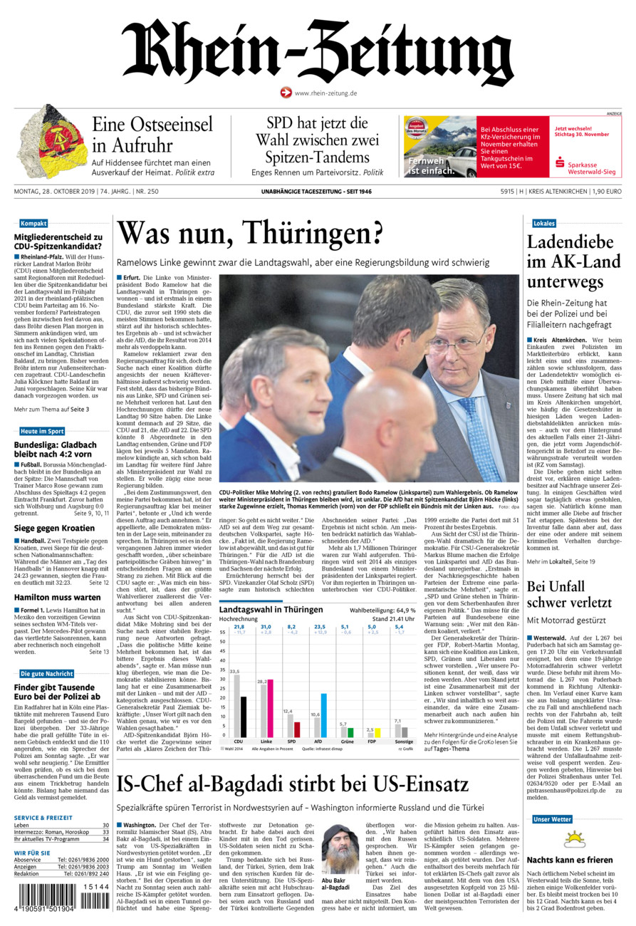 Rhein-Zeitung Kreis Altenkirchen vom Montag, 28.10.2019
