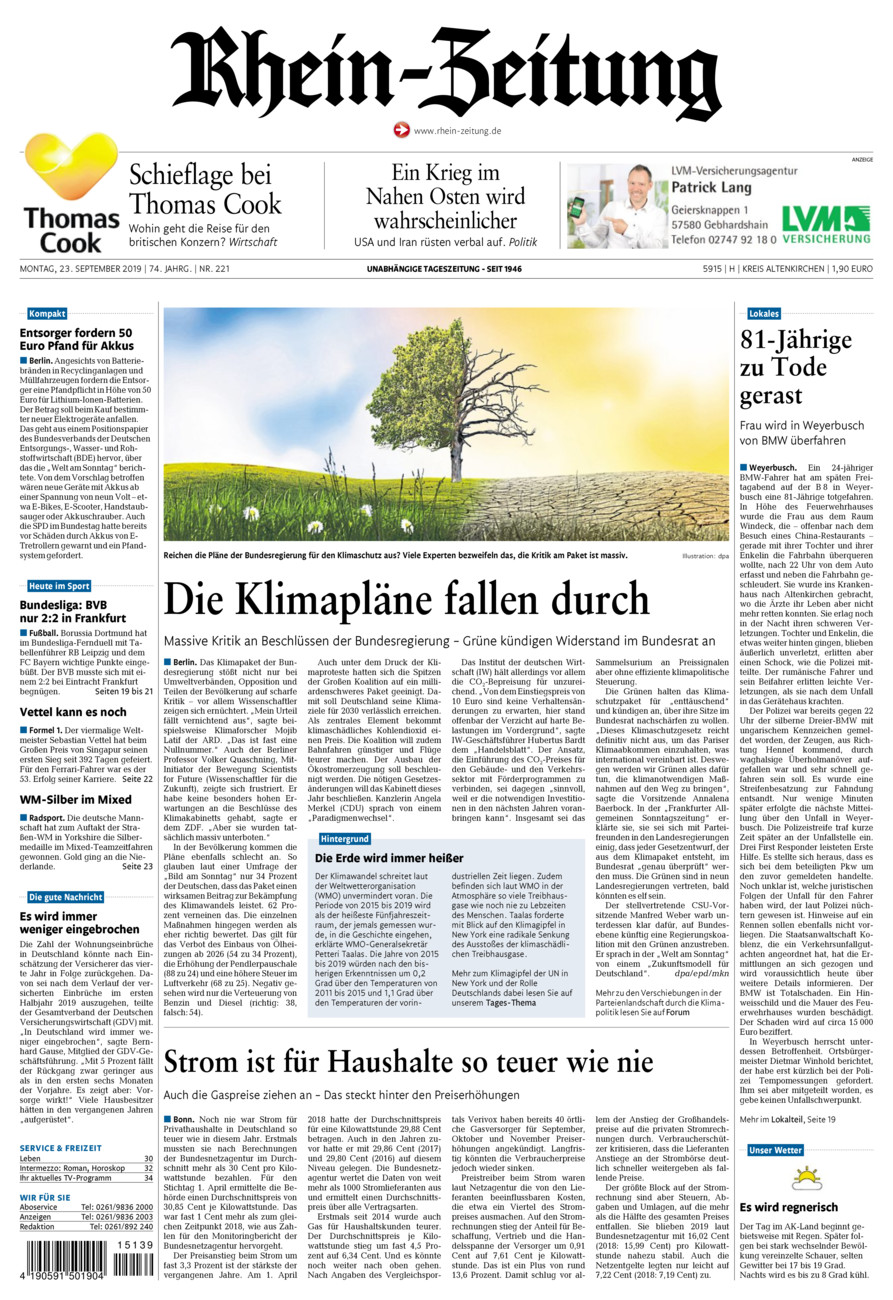 Rhein-Zeitung Kreis Altenkirchen vom Montag, 23.09.2019