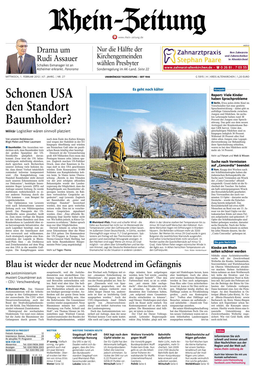Rhein-Zeitung Kreis Altenkirchen vom Mittwoch, 01.02.2012