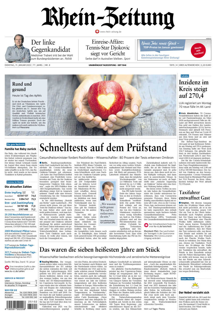 Rhein-Zeitung Kreis Altenkirchen vom Dienstag, 11.01.2022