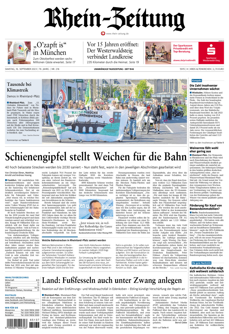 Rhein-Zeitung Kreis Altenkirchen vom Samstag, 16.09.2023