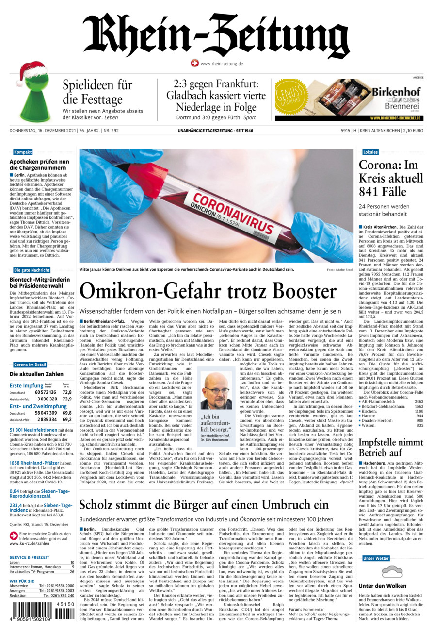 Rhein-Zeitung Kreis Altenkirchen vom Donnerstag, 16.12.2021