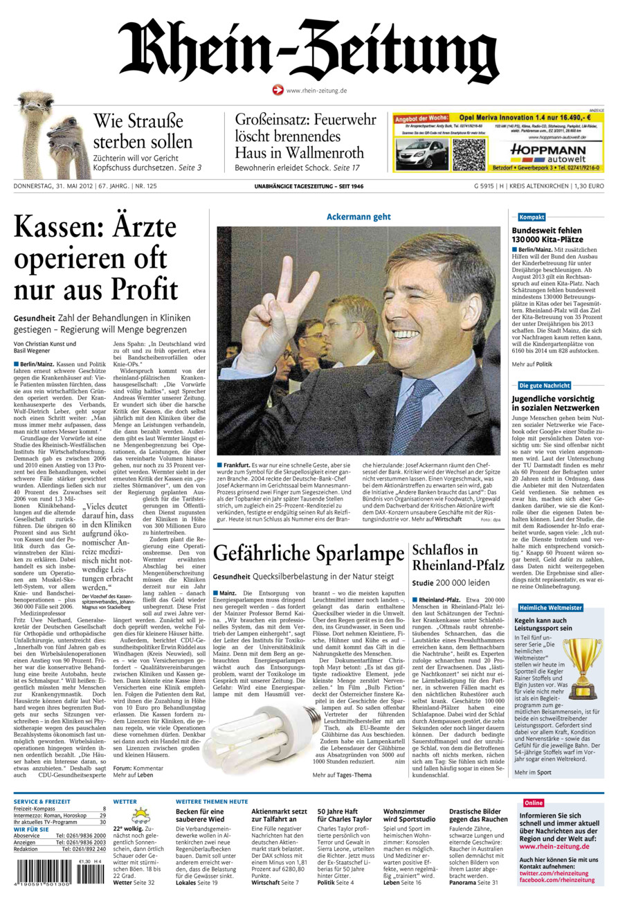 Rhein-Zeitung Kreis Altenkirchen vom Donnerstag, 31.05.2012