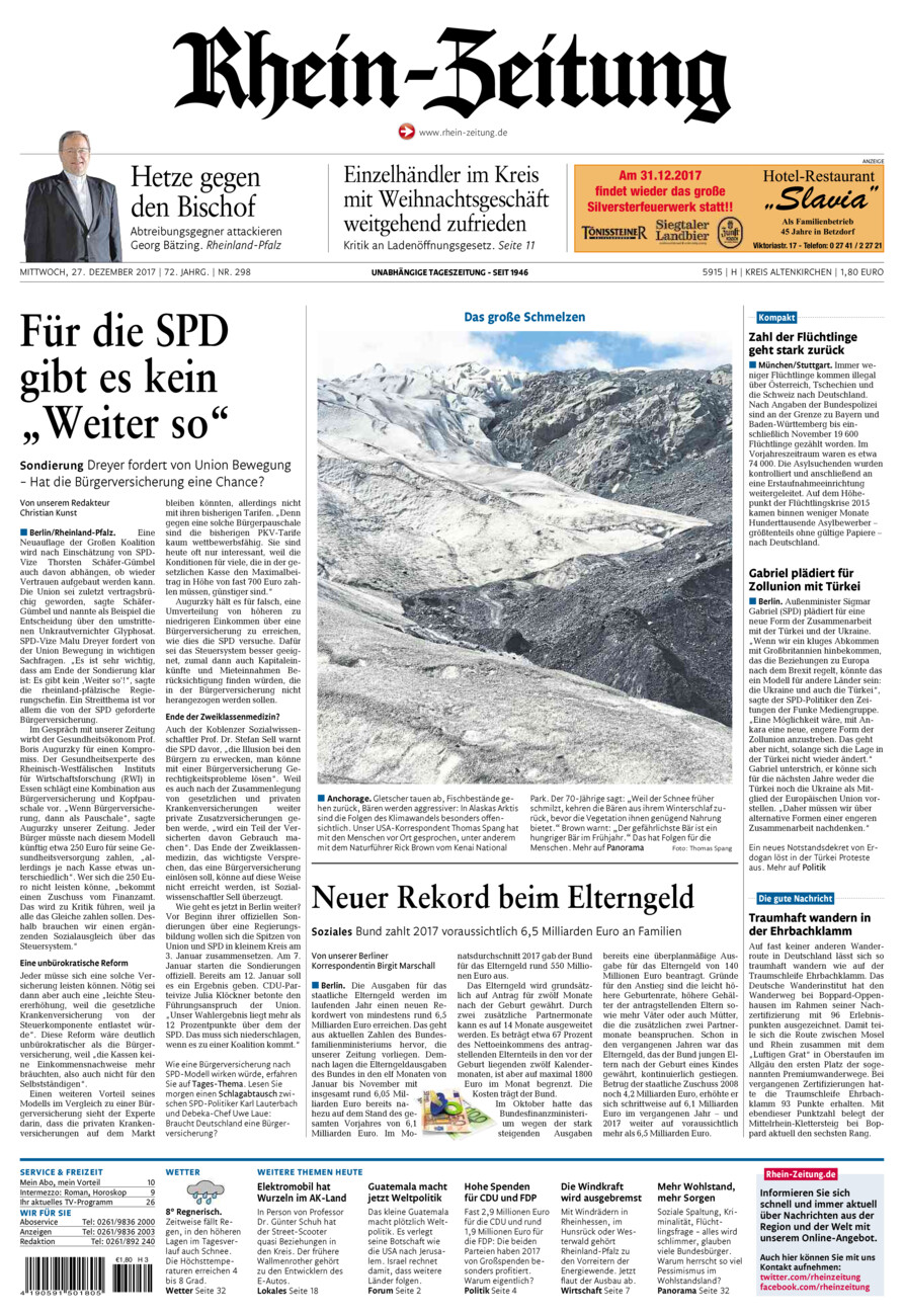 Rhein-Zeitung Kreis Altenkirchen vom Mittwoch, 27.12.2017