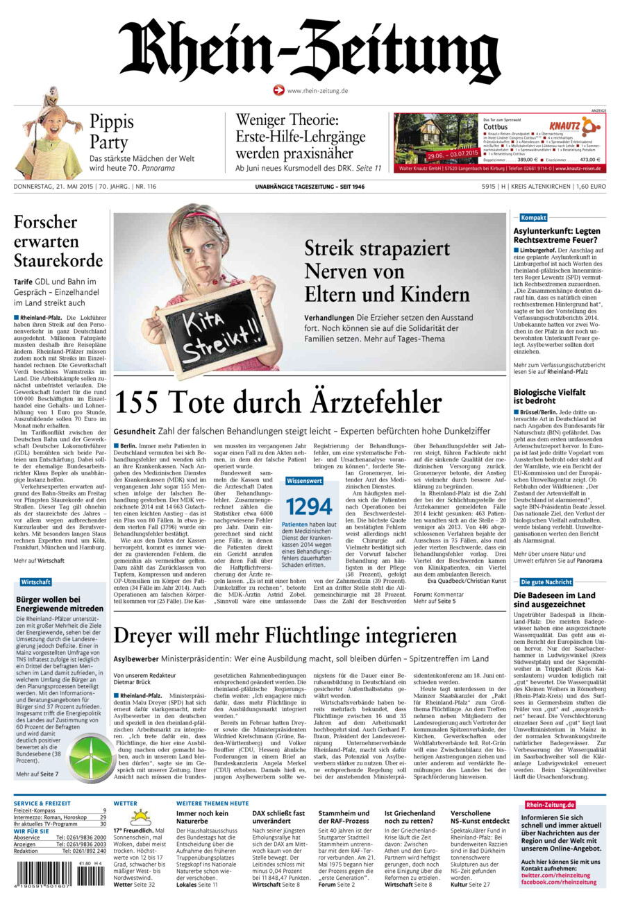 Rhein-Zeitung Kreis Altenkirchen vom Donnerstag, 21.05.2015