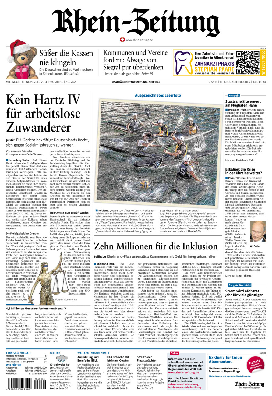 Rhein-Zeitung Kreis Altenkirchen vom Mittwoch, 12.11.2014