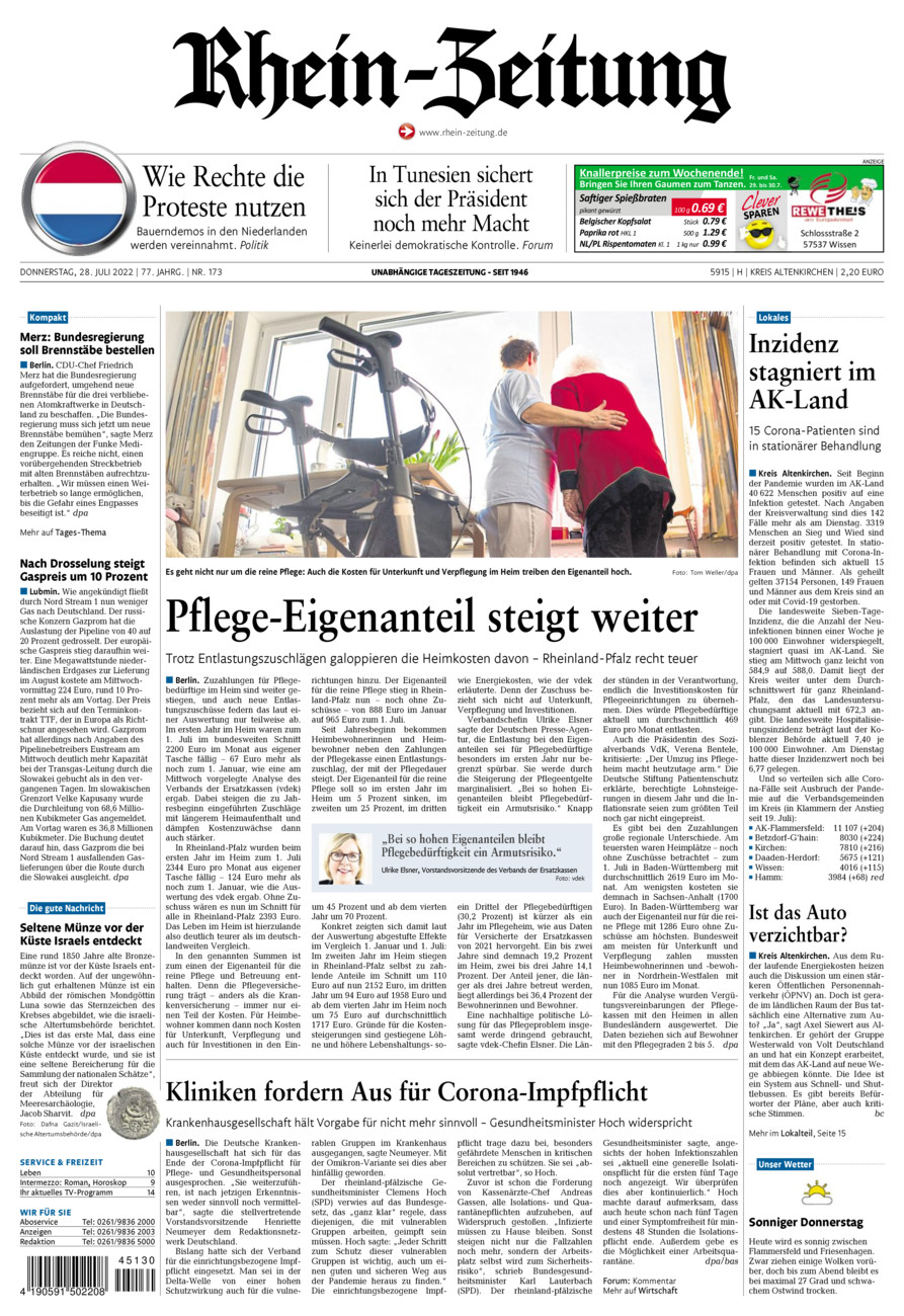 Rhein-Zeitung Kreis Altenkirchen vom Donnerstag, 28.07.2022