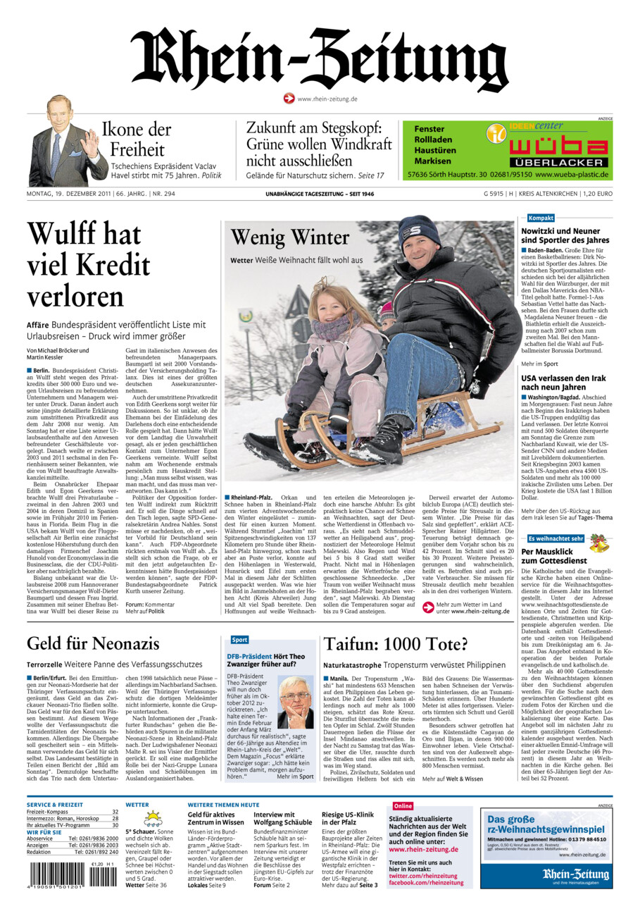 Rhein-Zeitung Kreis Altenkirchen vom Montag, 19.12.2011