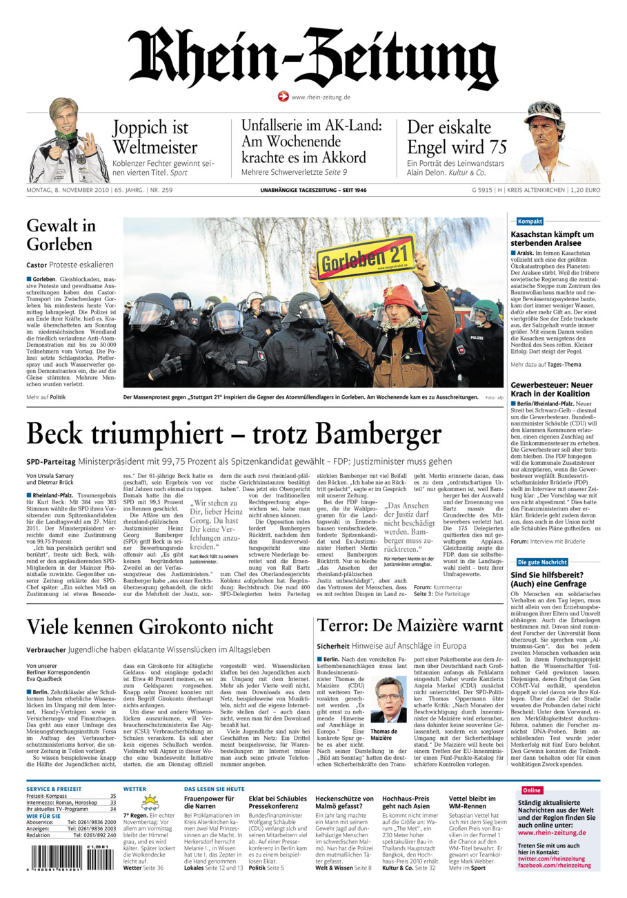 Rhein-Zeitung Kreis Altenkirchen vom Montag, 08.11.2010