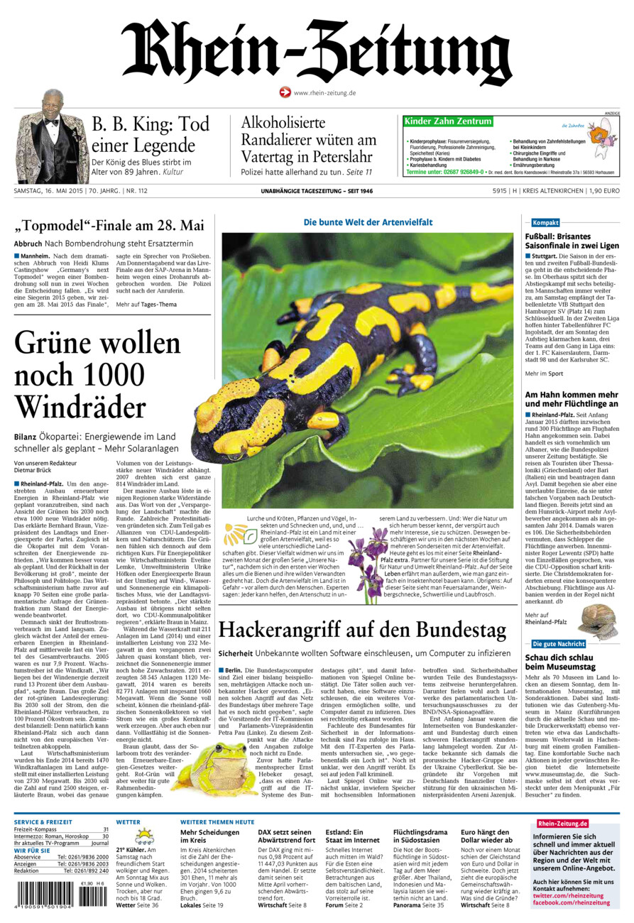 Rhein-Zeitung Kreis Altenkirchen vom Samstag, 16.05.2015