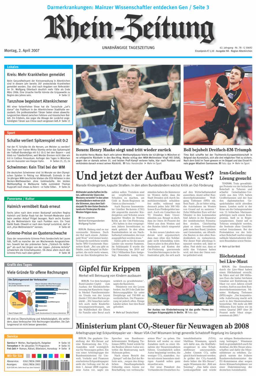 Rhein-Zeitung Kreis Altenkirchen vom Montag, 02.04.2007