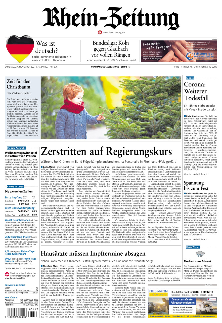 Rhein-Zeitung Kreis Altenkirchen vom Samstag, 27.11.2021