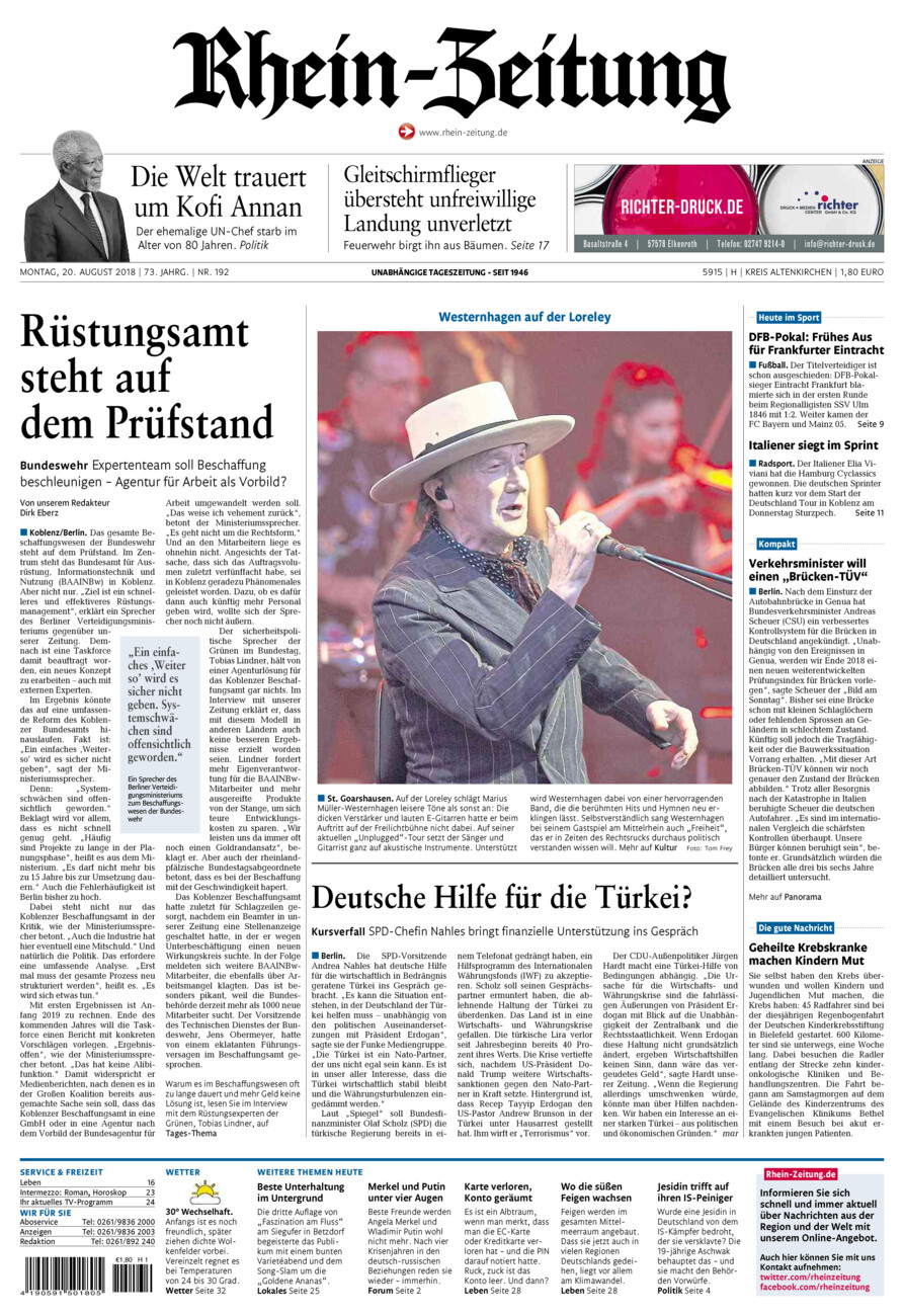 Rhein-Zeitung Kreis Altenkirchen vom Montag, 20.08.2018